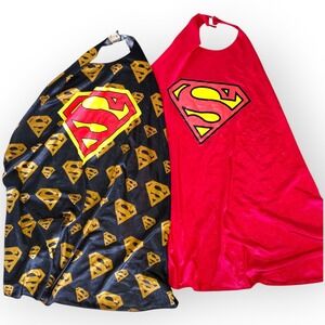 Superman Capes Bundle: Black Gold Logo Cape & Red Costume Cape Kids Pretend Play
